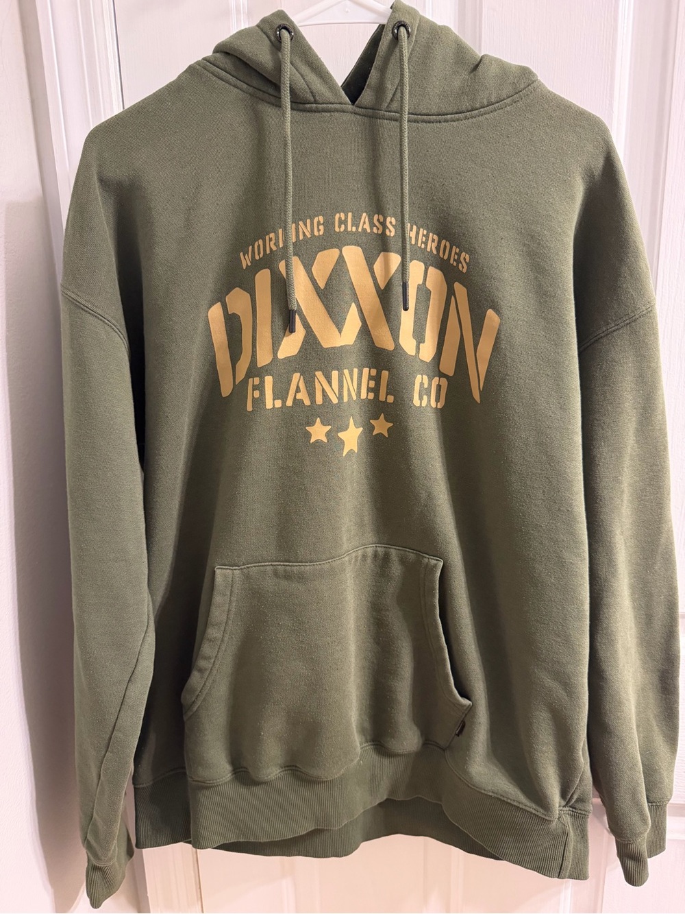Dixxon Flannel Co Hoodie Military Green Stencil Design Pullover Jacket Large